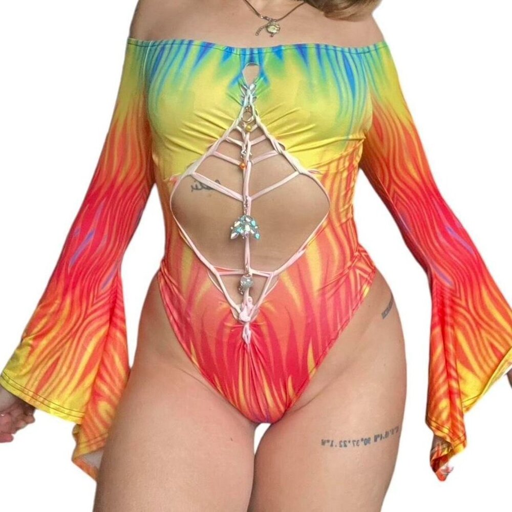 Handmade Tie Dye Slit Weave Bodysuit